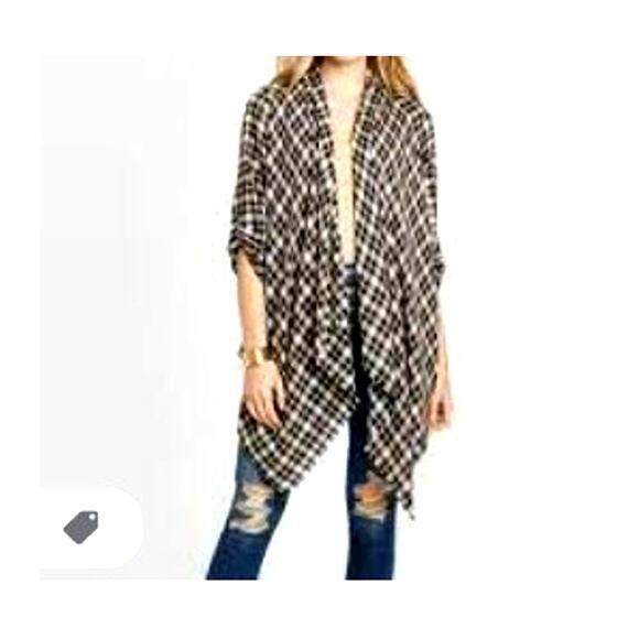 Knox Rose Plaid Flannel Shawl Cardigan - Fringe Hem, Tab Sleeves, Size XS, New - Picture 3 of 8